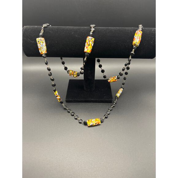 Vintage Glass Ethnic Bead Necklace with Metal Connectors Long - Picture 4 of 6